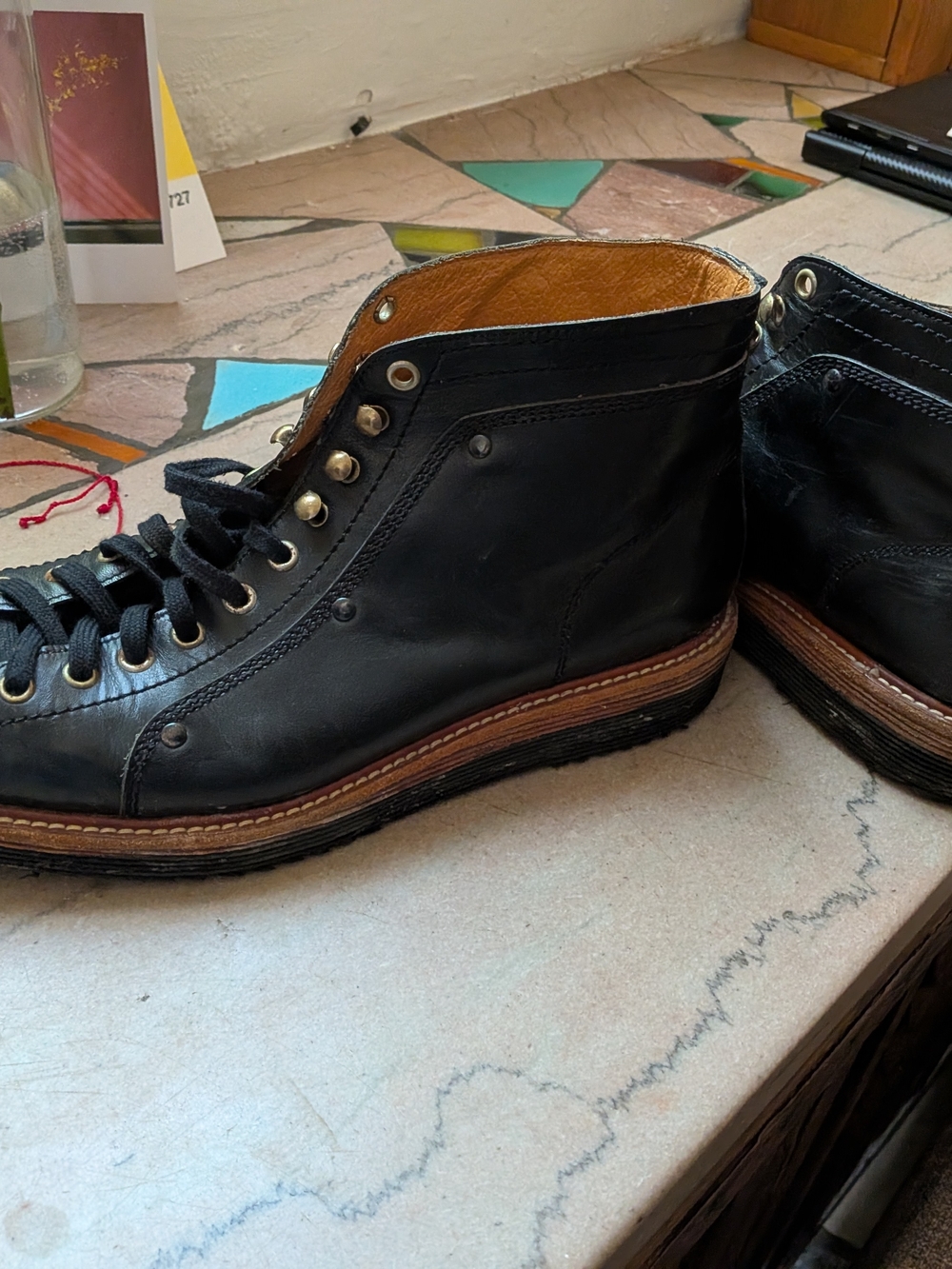 Men's Black Leather High-Top Boots with Brown Welt